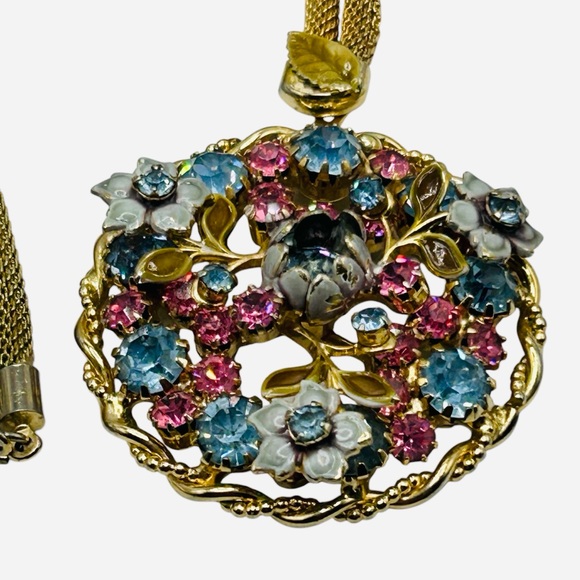 Vintage Austria Enamel Pastel Rhinestone Necklace - Picture 6 of 8